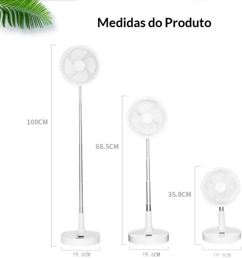 Ventilador Dobrável, Silencioso, Recarregável, com Ajuste de Altura, Sem Fio, Portátil e com Varias Velocidades