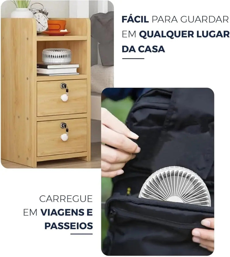 Ventilador Dobrável, Silencioso, Recarregável, com Ajuste de Altura, Sem Fio, Portátil e com Varias Velocidades